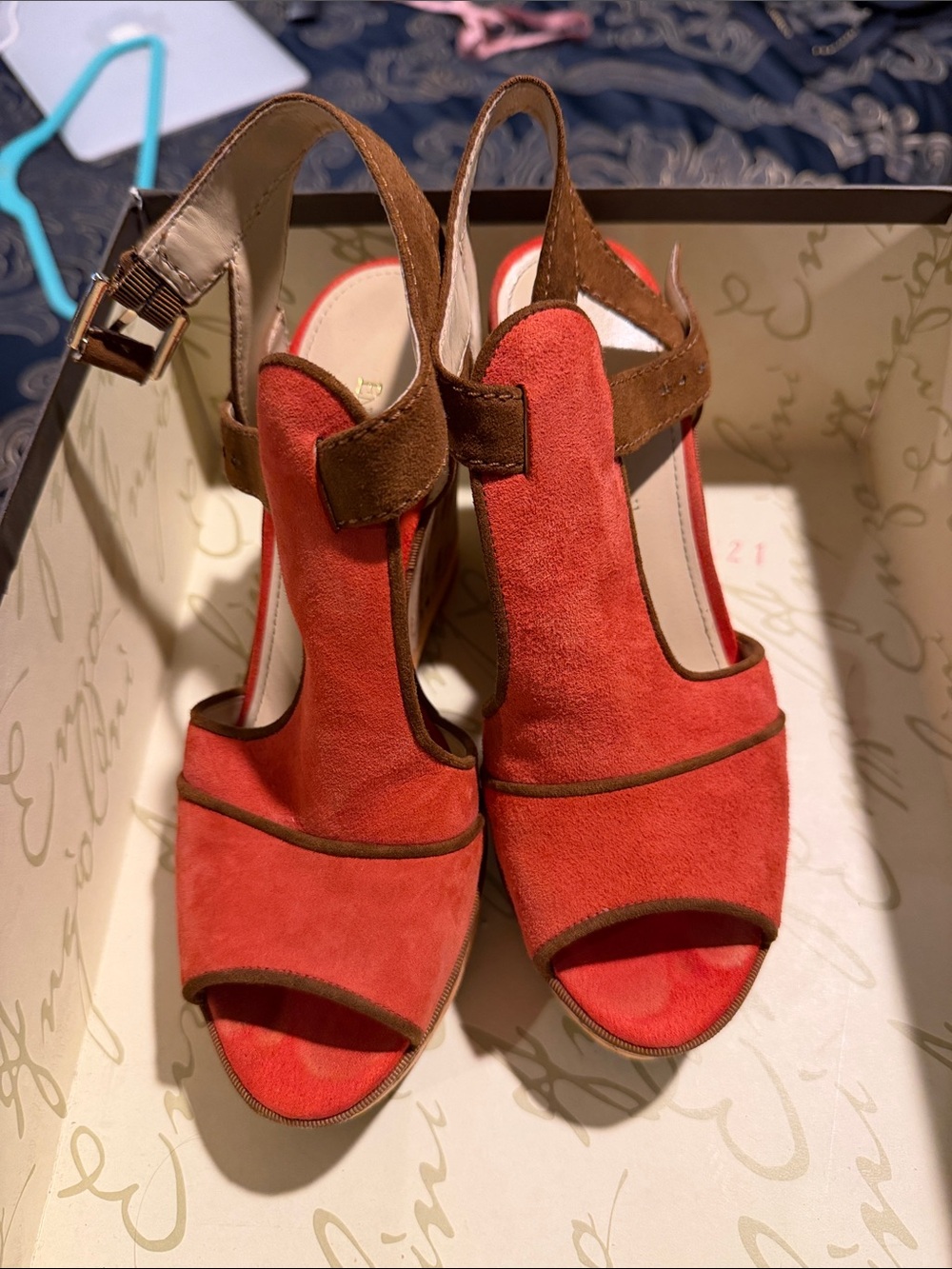 Enzo Angiolini Women's Suede Open-Toe cork wedges